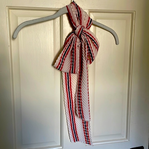 Accessories - Very sporty, softly pleated, scarf, red, white and blue. 4” wide and 6’ long